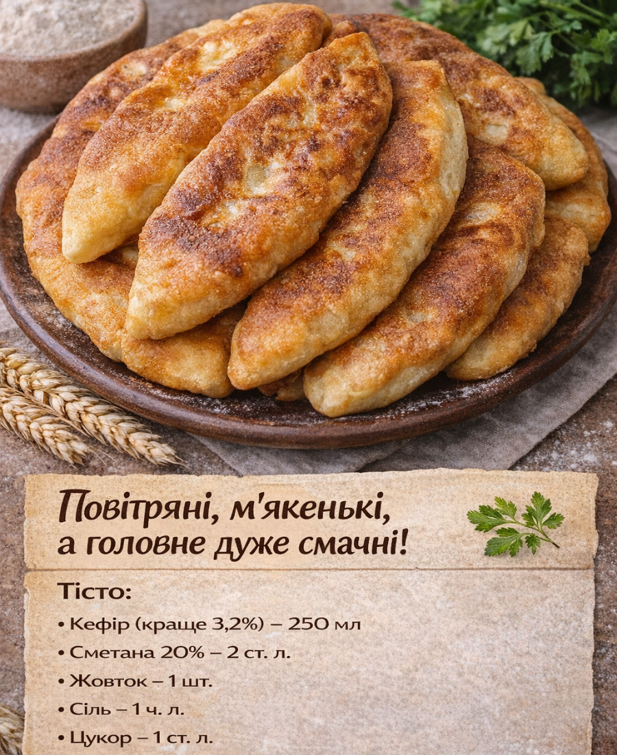 🍽️ Швидкі пиріжки на кефірі: тісто бездріжджове, пиріжки виходять м’якенькі і повітряні
