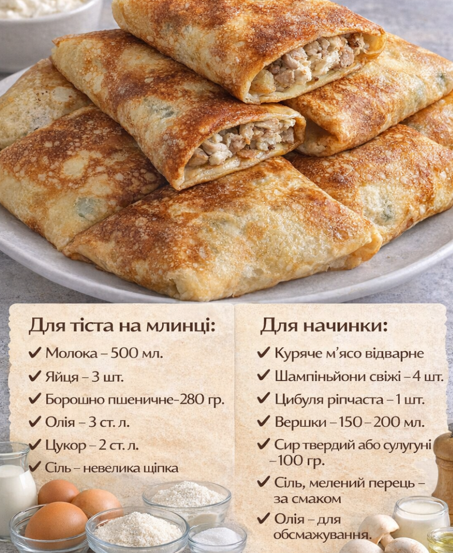 🍽️ Бендерики готую по-новому з соковитою начинкою на зразок жульєна: виходять дуже смачні та ситні фаршировані млинці