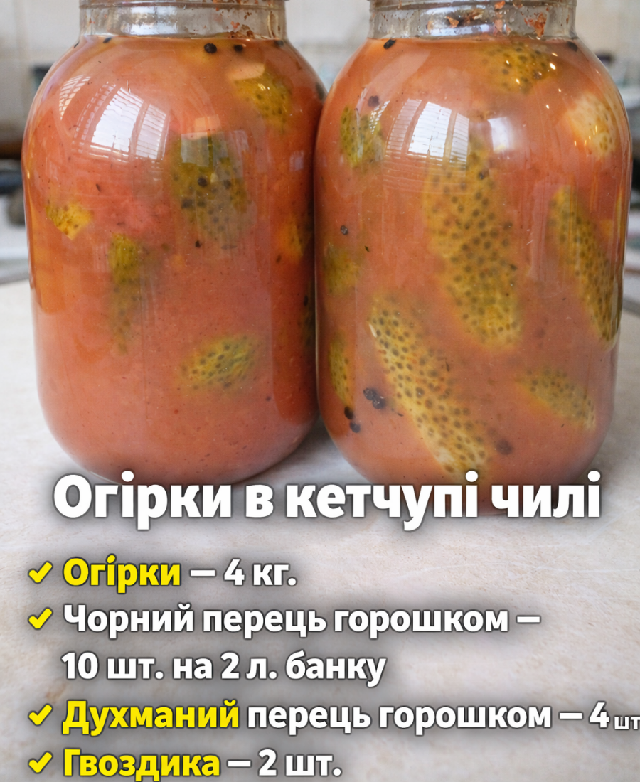 🍽️ Огірки в кетчупі чилі на зиму – КРАЩИЙ РЕЦЕПТ: хрусткі, дуже смачні та в міру гострі
