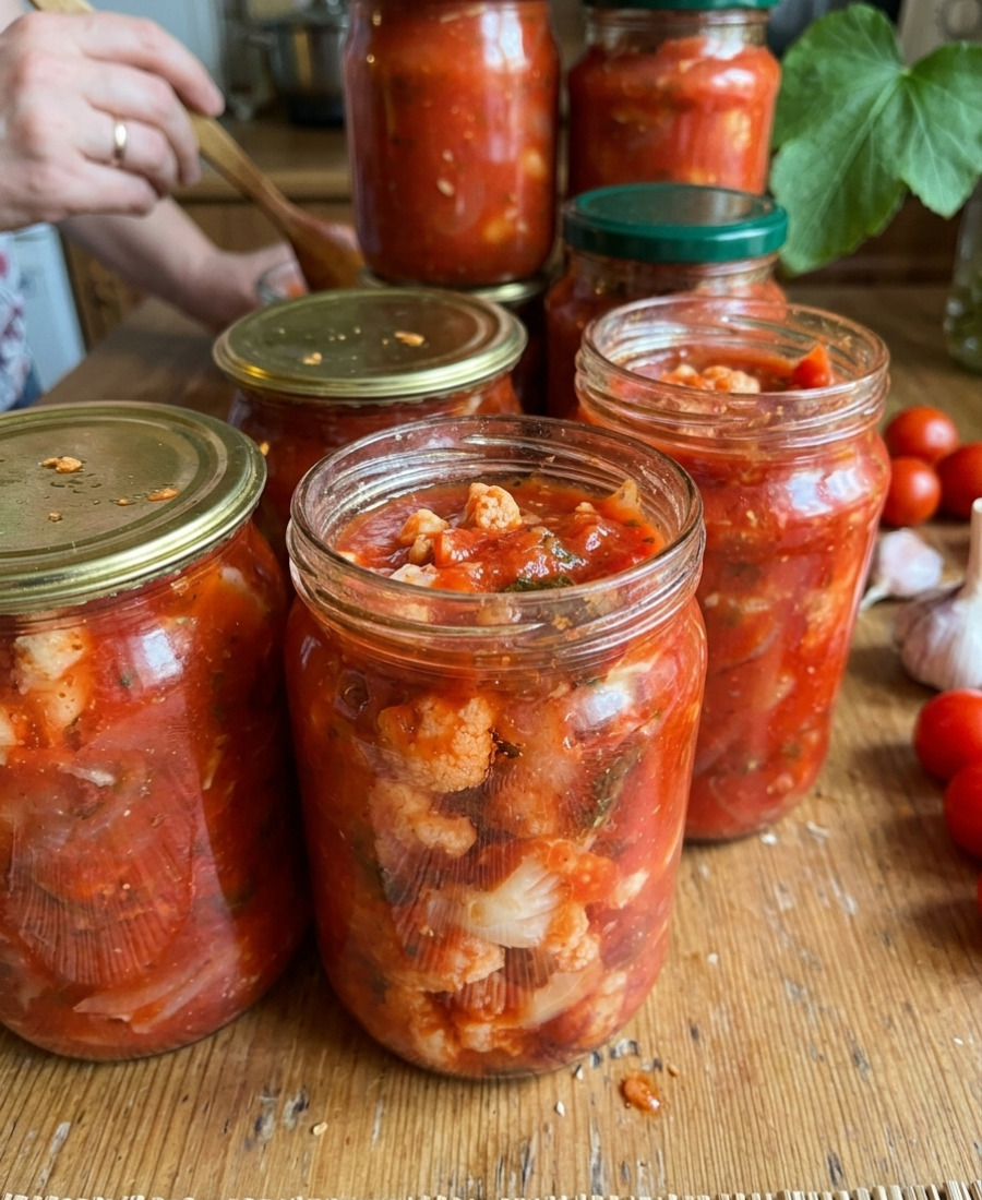 🍽️ Ділюсь своїм форменим рецептом з цвітної капусти на зиму: виходить дуже смачна, хрумка капуста і відмінний томатний сік