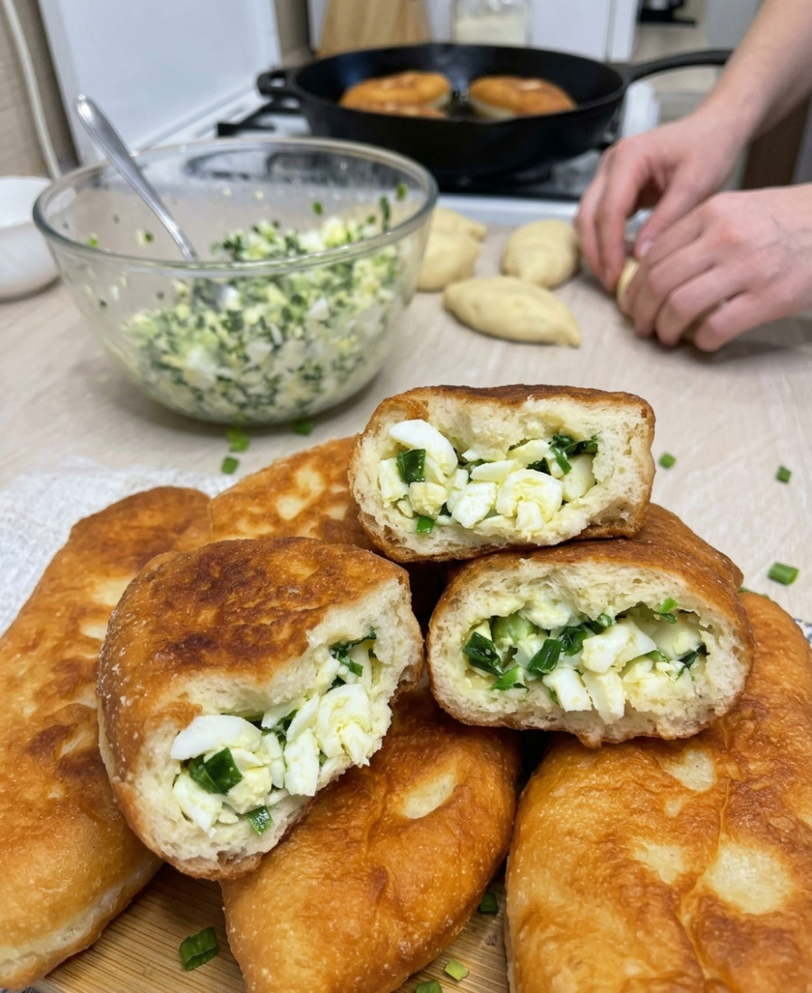 🍽️ Мої улюблені смажені пиріжки з зеленою цибулею і яйцем: ідеальне заварне тісто і смачна начинка, що може бути краще?