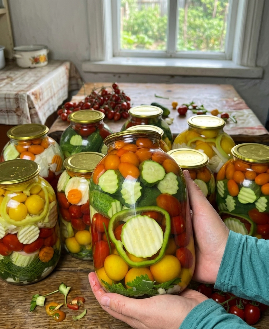 🍽️ Овочеве асорті на зиму: ділюсь ідеальним рецептом маринаду, всі овочі ціленькі, а розсіл випиваємо без залишку