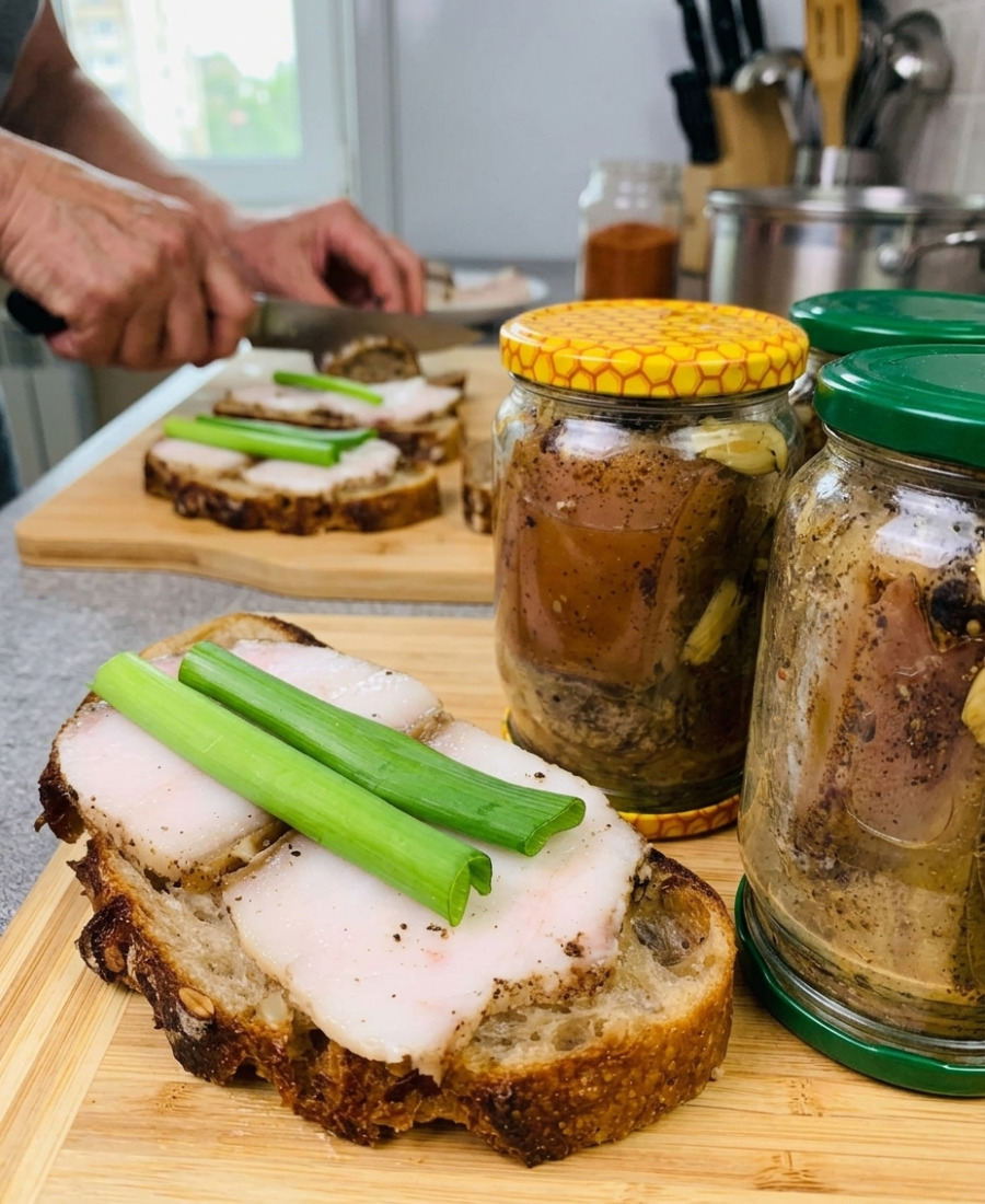 🍽️ Як я готую закуску з сала з прянощами і часником: просто укладаю в банки і через 24 години вже пробуємо