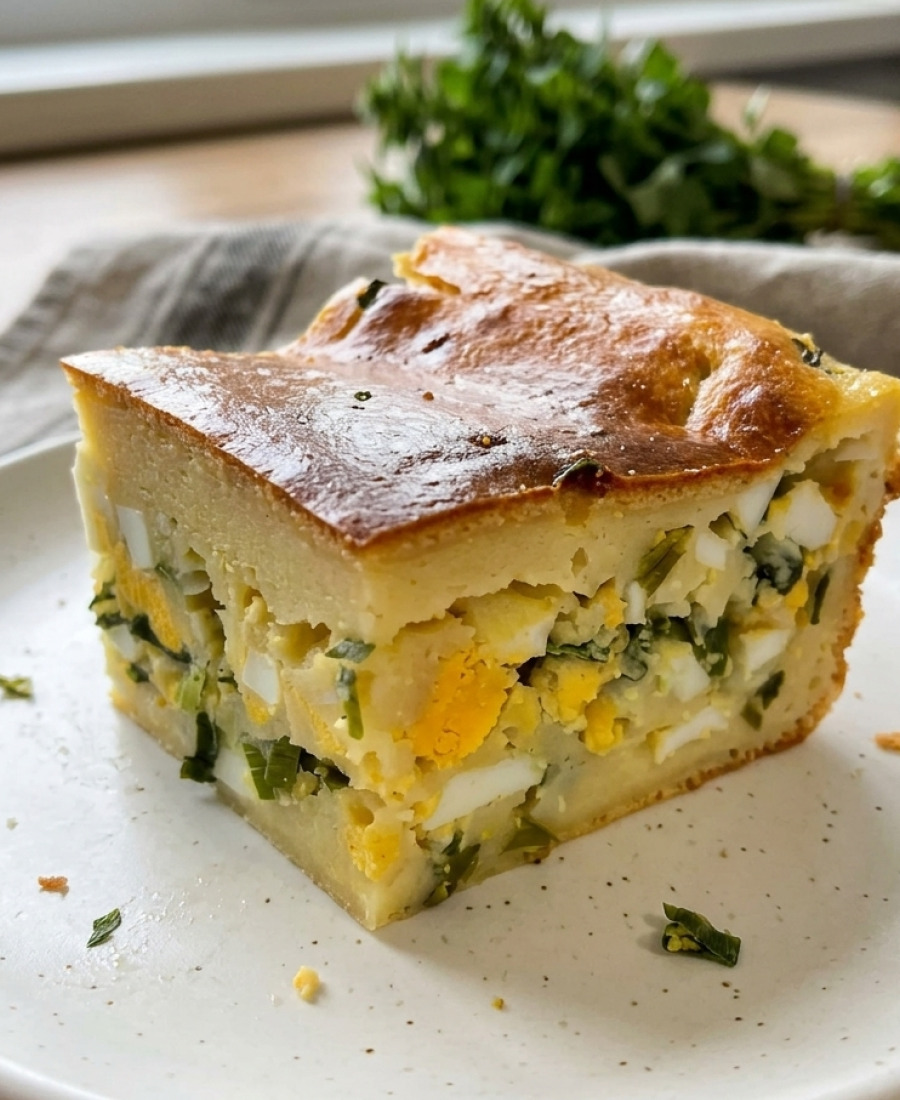 🍽️ Заливний пиріг з зеленою цибулею та яйцем до супу або чаю