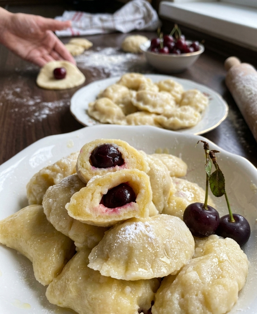 🍽️ Все геніальне-просто і смачно: готую “ліниві варенички” на сирному тісті і манці з вишнями