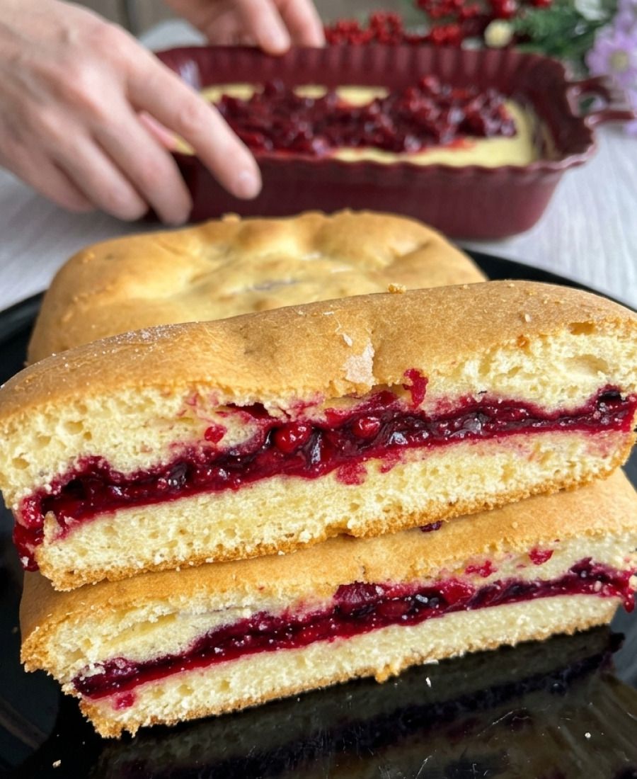 🍽️ Ягідний пиріг з вишнею: тісто бісквітне, а вишню можна замінити на інші ягоди (свіжі або заморожені) – зберігайте рецептик!