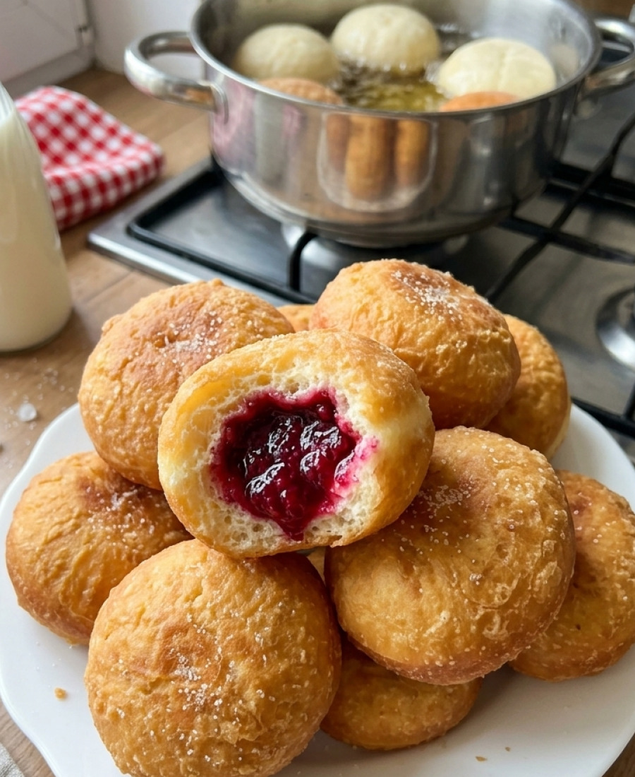 🍽️ Довго шукала цей рецепт! Пончики з джемом, які люблю мільйони. Спробуйте приготувати!