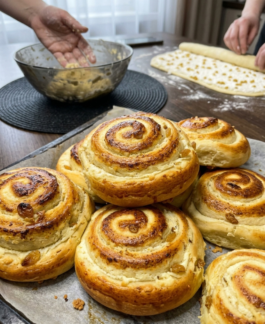 🍽️ М’якенькі і пишні булочки із сиром і родзинками: мало хто знає цей рецепт, додала 2 столові ложки меду і булочки стали просто незрівнянні