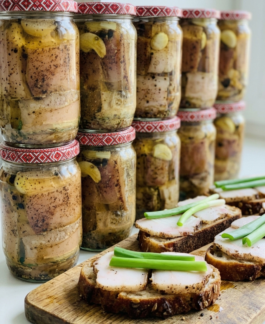 🍽️ Простенька закуску із сала з прянощами і часником: просто укладаю в банки і через 24 години вже пробуємо